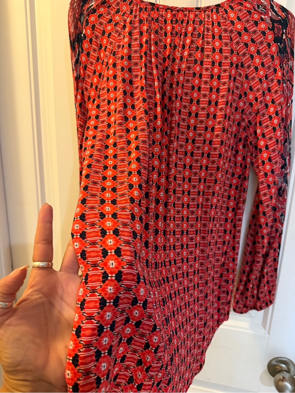 Faded Glory Red Floral Print Peasant Blouse